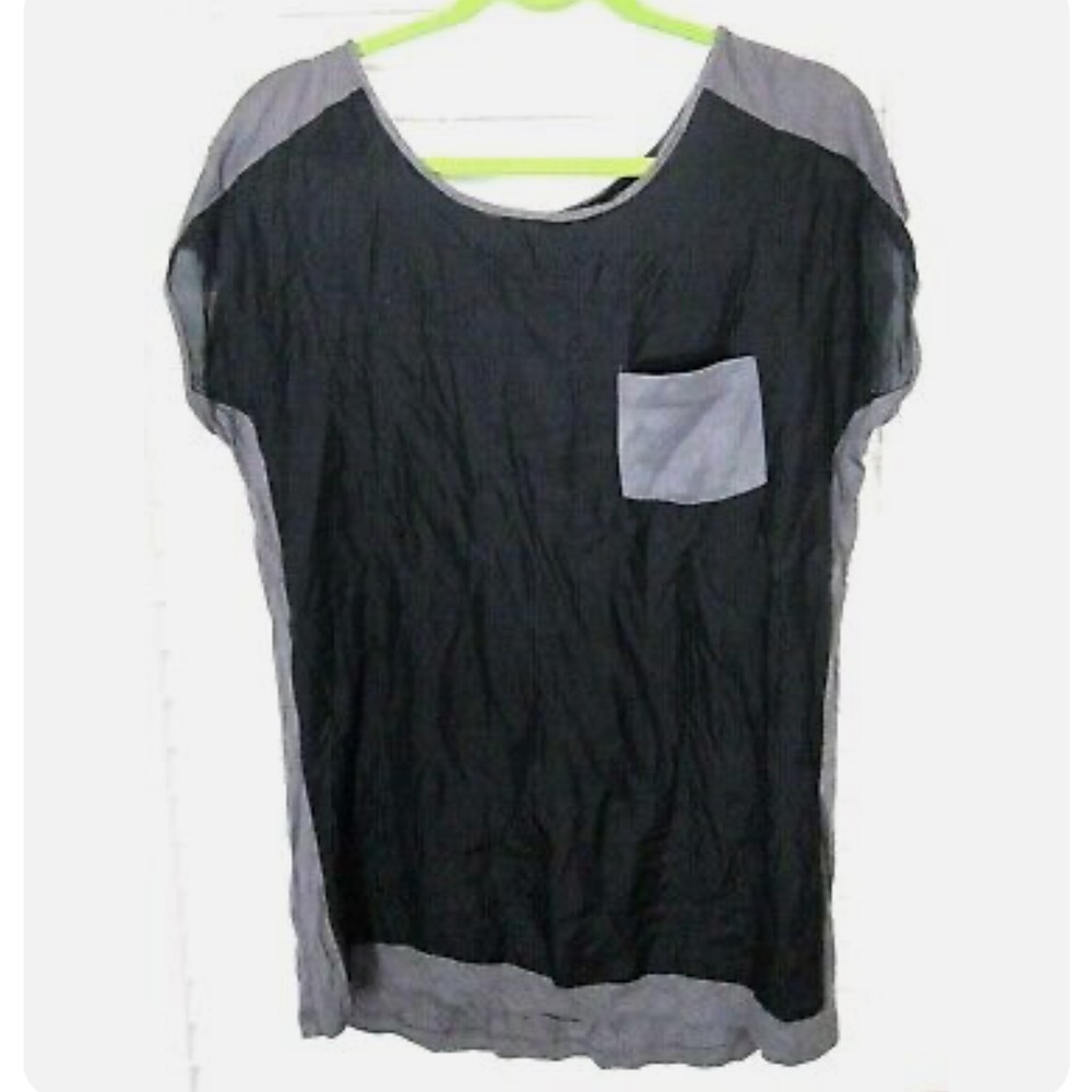 Forever 21 Mixed Media Color Block Pocket Shirt w/ Zipper Back sz L